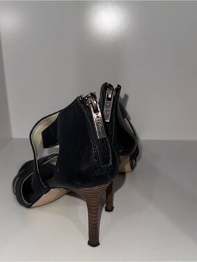 BCBGeneration Black Leather Back-Zip Stiletto Sandals